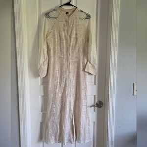 Cream Long Sleeve Bishop Gown with Mandarin Collar